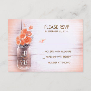 cartões RSVP de casamento Mason jar flores de pêss