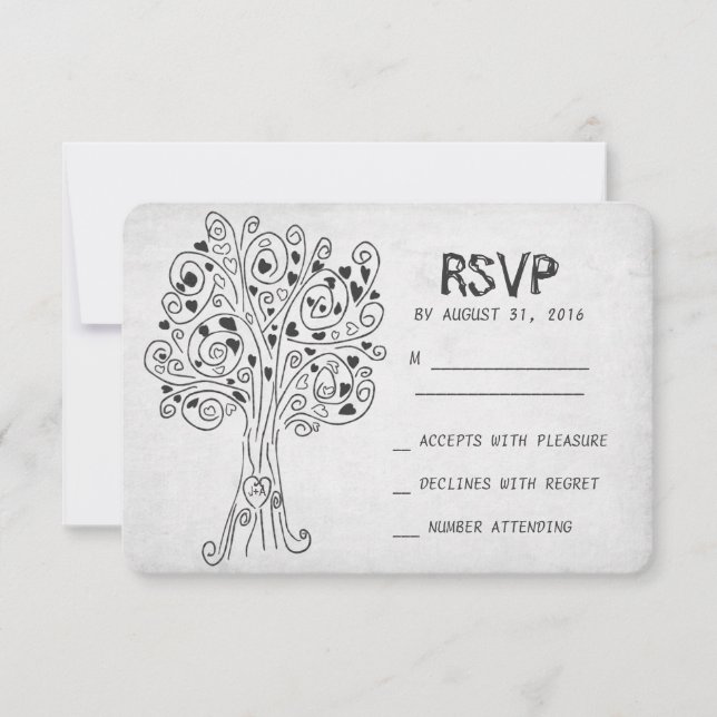 cartões RSVP de casamento modernos em árvore (Frente)