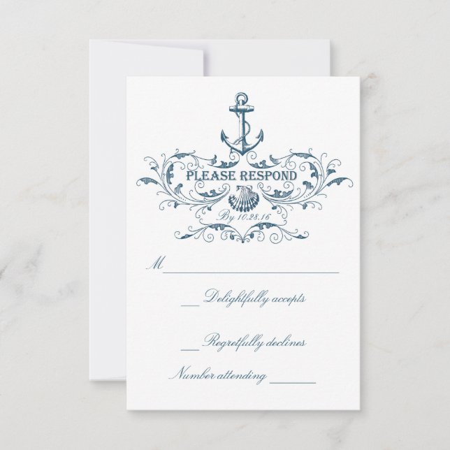 Cartões RSVP de casamento náutico (Frente)