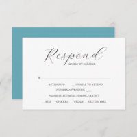 Cartões RSVP de Casamento Personalizado Azul Turqu