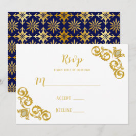 Cartões RSVP de Casamento Real Azul e Dourado