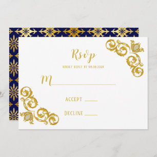 Cartões RSVP de Casamento Real Azul e Dourado
