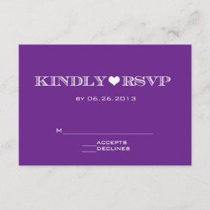 Cartões RSVP de Casamento Roxo-Coração Bonito