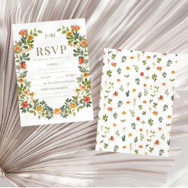Cartões RSVP de casamento rufo-floral laranja
