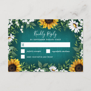 Cartões RSVP de Casamento Russo de Teal Sunflower