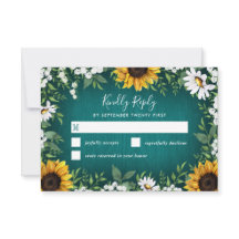 Cartões RSVP de Casamento Russo de Teal Sunflower 