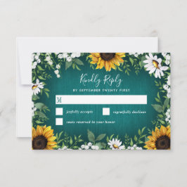 Cartões RSVP de Casamento Russo de Teal Sunflower 