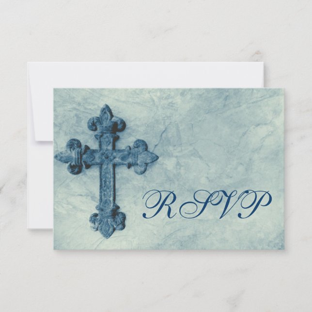 Cartões RSVP de Casamento Rustic Blue Cross (Frente)