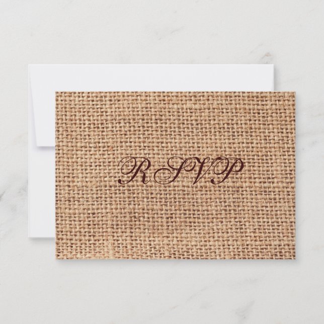 Cartões RSVP de Casamento Rustic Country Burlap (Frente)