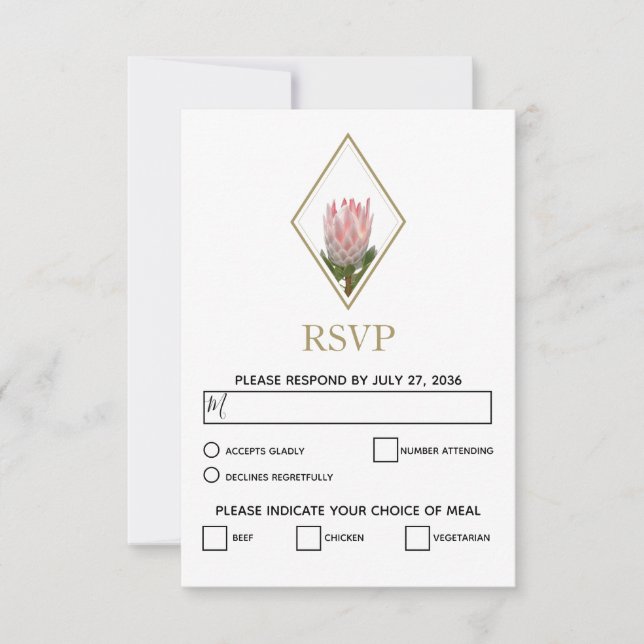 Cartões RSVP de Casamento Rustic King Protea (Frente)