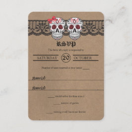 Cartões RSVP de Casamento Rustic Kraft & Lace Suga