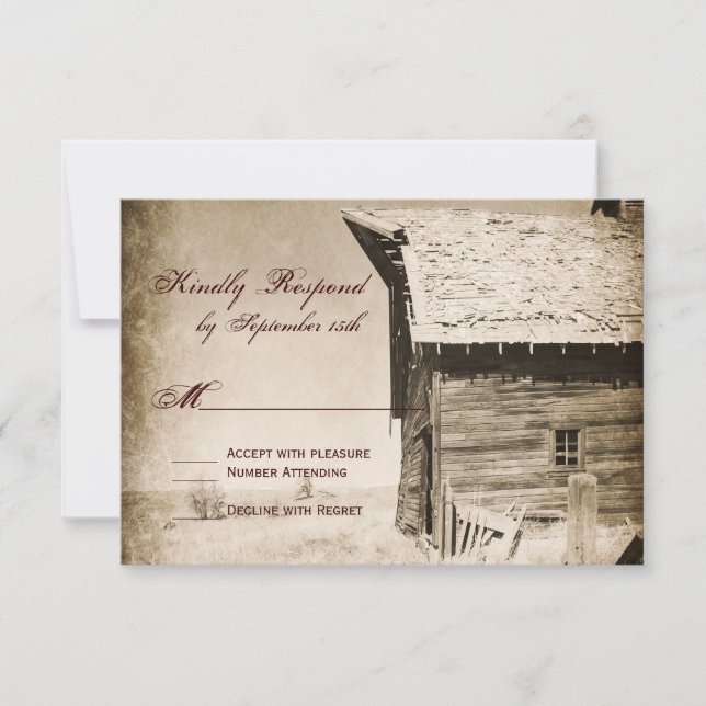 Cartões RSVP de Casamento Rustic Old Barn Country (Frente)