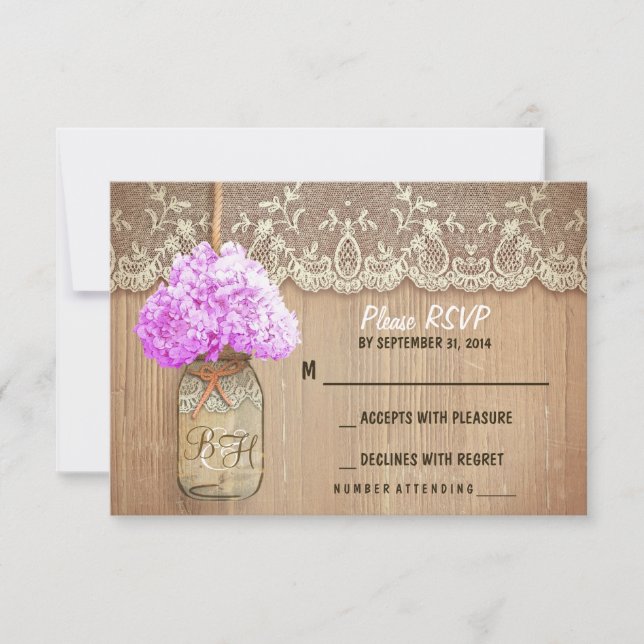 cartões RSVP de casamento rústico da hydrangea mas (Frente)