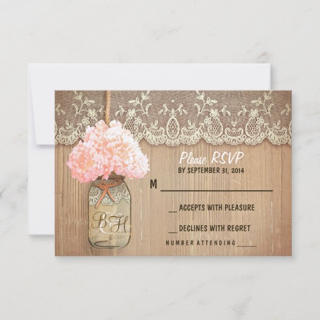 cartões RSVP de casamento rústico da hydrangea mas (Frente)