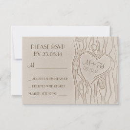 cartões RSVP de casamento rústico em árvore talhad