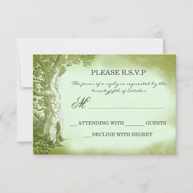 cartões RSVP de casamento rústicos da antiga árvor (Frente)