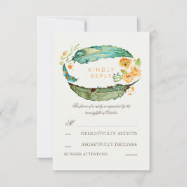 Cartões RSVP de Casamento Teal de Penas Boêmicas