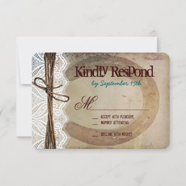 Cartões RSVP de Casamento Teal Rustic Country (Frente)
