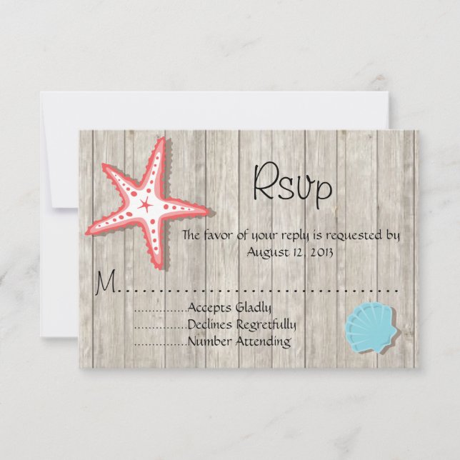 Cartões RSVP de Casamento Tropical de Seashell (Frente)