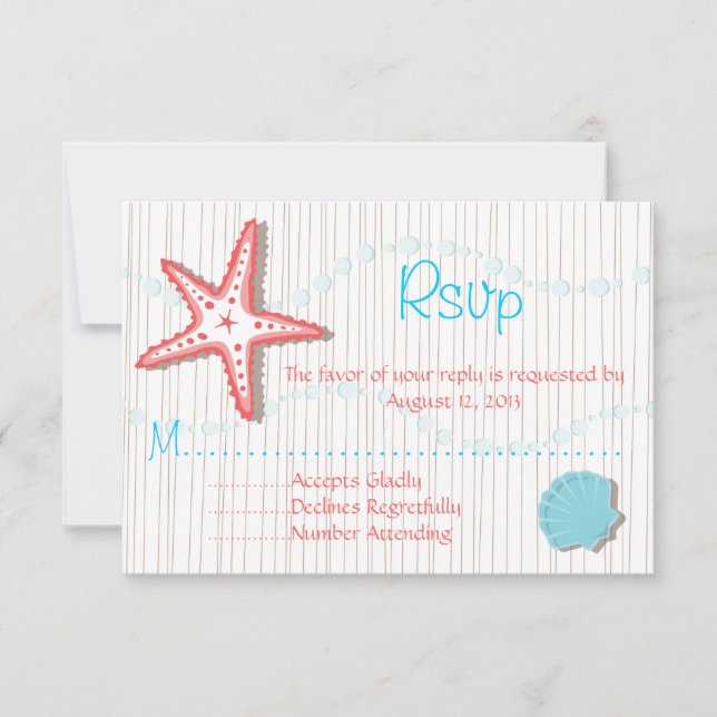 Cartões RSVP de Casamento Tropical de Seashell (Frente)