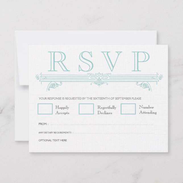 Cartões RSVP de Casamento Vintage Aqua Turquoise (Frente)