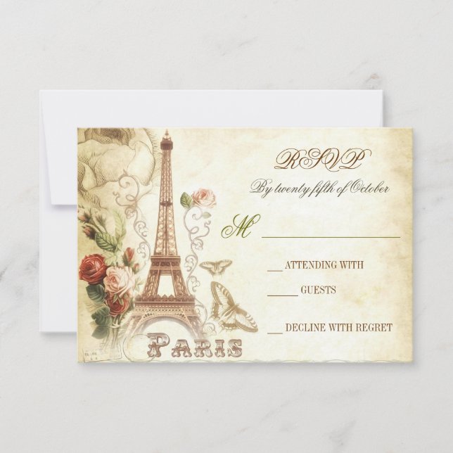 Cartões RSVP de Casamento Vintage - PARIS FRANCE (Frente)