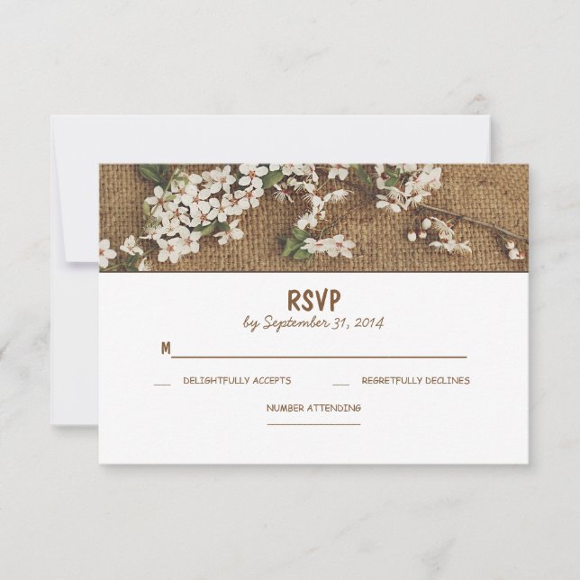 Cartões RSVP de Casamentos Russos de Burlap Countr (Frente)
