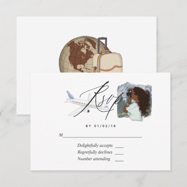 Cartões RSVP de Chá de panela da Sra. Viagem (Frente/Verso)