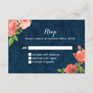 Cartões RSVP de Chique azul-coral e Marinho