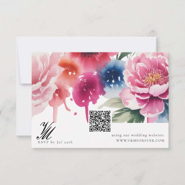 Cartões RSVP de código QR de Casamento Bright Bloo (Frente)