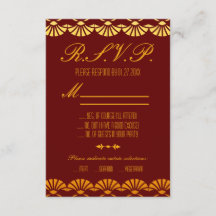 Cartões RSVP de Estilo de Deco de Arte Vermelha e 