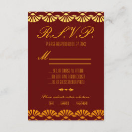 Cartões RSVP de Estilo de Deco de Arte Vermelha e 