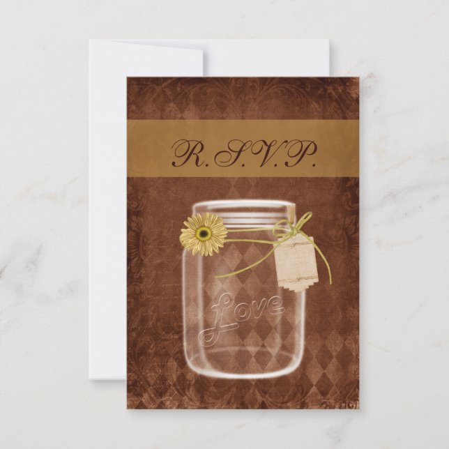 cartões rsvp de mason jar girassol 3.5 x 5 (Frente)