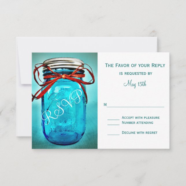 Cartões RSVP de País Russo Mason Jar Blue (Frente)