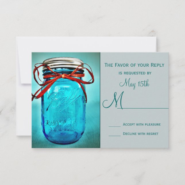 Cartões RSVP de País Russo Mason Jar Blue (Frente)
