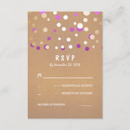 Cartões RSVP de Pontos de Confetti Dourados e Roxo