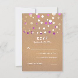 Cartões RSVP de Pontos de Confetti Dourados e Roxo