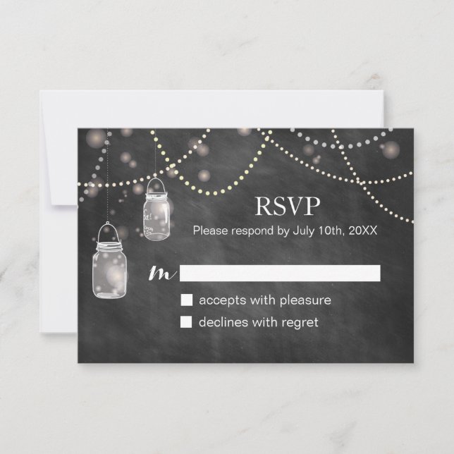 Cartões RSVP de Quadro de Chalkboard Mason Jar (Frente)