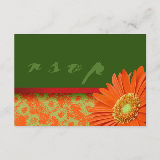 Cartões RSVP de Script Verde Laranja Gerbera (Frente)