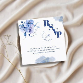 Cartões RSVP de Site de Casamento Dourado Azul Dus