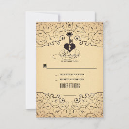 Cartões RSVP do Casamento vintage de Chave Coração
