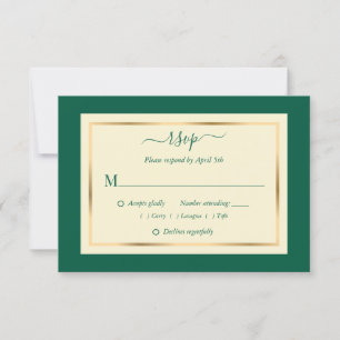 Cartões RSVP Elegante Emerald Green e Dourado Casa