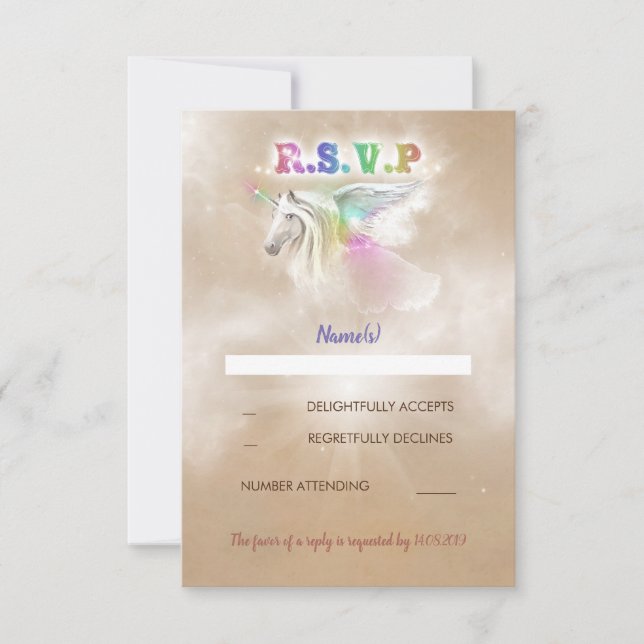 Cartões RSVP Encantados do Unicorn Party (Frente)