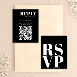 Cartões RSVP Preto Branco Elegantes com Código QR