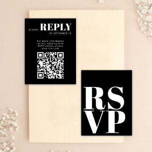 Cartões RSVP Preto Branco Elegantes com Código QR