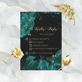 Cartões RSVP Pretos e Verdes da Anastasia com Aqua