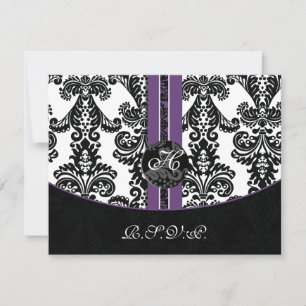 cartões rsvp roxos monogramos damask