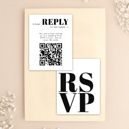 Cartões RSVP Simples Preto e Branco com Código QR