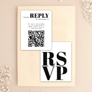 Cartões RSVP Simples Preto e Branco com Código QR