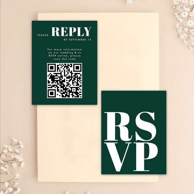 Cartões RSVP Verde Esmeralda para Código QR de Cas (Front / Back)
